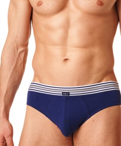 Комплект чоловічих бавовняних трусів сліп із поясом у смужку (2 шт синього та сірого кольорів) Key MPP 273 A23