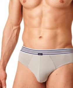 Комплект чоловічих бавовняних трусів сліп із поясом у смужку (2 шт синього та сірого кольорів) Key MPP 273 A23