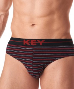 Набір чоловічих бавовняних трусів брифів у смужку у спортивному стилі (2 шт червоного та сірого кольорів) Key MPP 356 B23