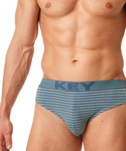 Комплект чоловічих бавовняних трусів брифів у тонку смужку (2 шт синього та сірого кольору) Key MPP 399 A23 Комплект чоловічих бавовняних трусів брифів у тонку смужку (2 шт синього та сірого кольору) Key MPP 399 A23