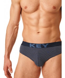 Комплект чоловічих бавовняних трусів брифів у тонку смужку (2 шт синього та сірого кольору) Key MPP 399 A23