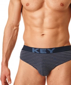 Комплект чоловічих бавовняних трусів брифів у тонку смужку (2 шт синього та сірого кольору) Key MPP 399 A23