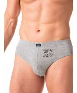 Комплект чоловічих трусів сліп із однотонної бавовни з декоративним принтом (2 шт сірого та чорного кольорів) Key MPP 777 A24