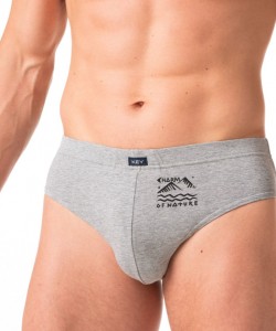 Комплект чоловічих трусів сліп із однотонної бавовни з декоративним принтом (2 шт сірого та чорного кольорів) Key MPP 777 A24