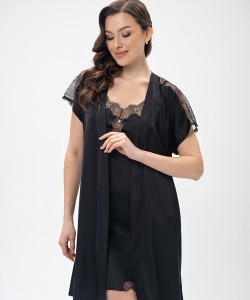 Вишуканий жіночий халат з шовку Армані Shato 2400/1 black